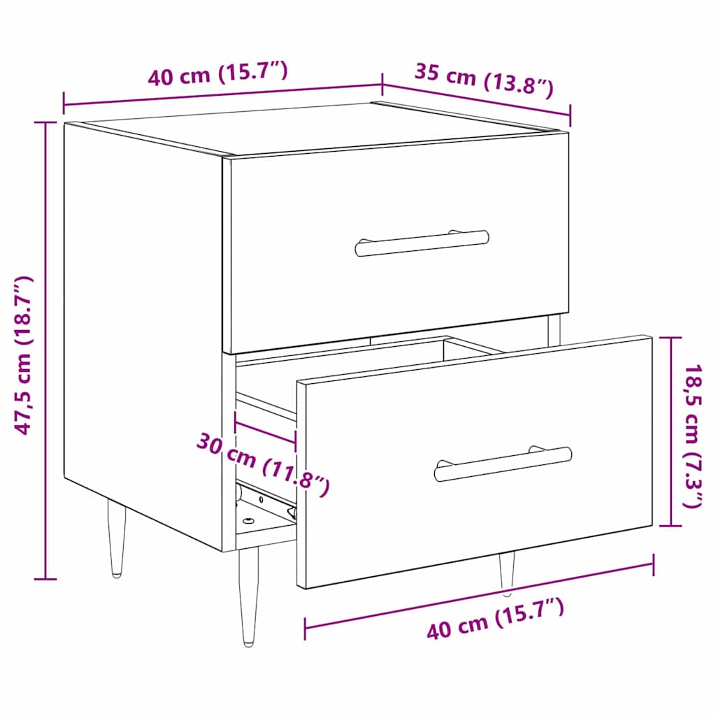 Armario de Noche 2 pcs Roble artesanal 40 x 35 x 47,5 cm