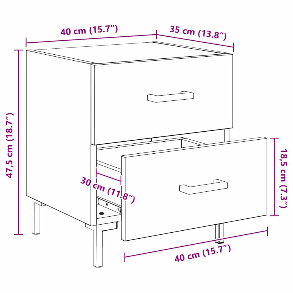 Armario de Noche 2 pcs Roble artesanal 40 x 35 x 47,5 cm