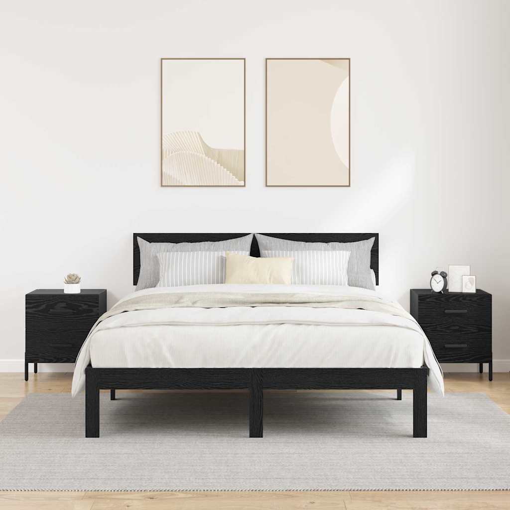 Armario de Noche con cajón 2 pcs Roble Negro 40 x 35 x 47,5 cm