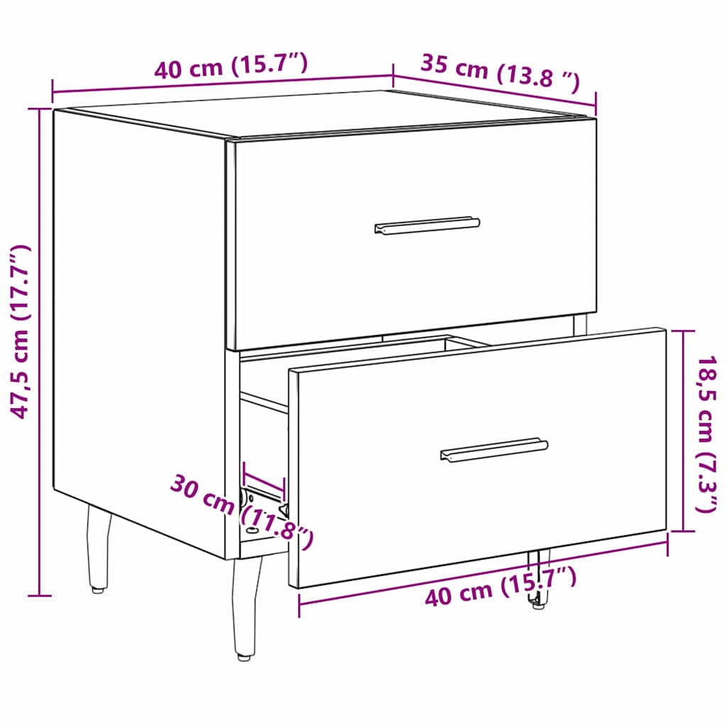 Armario de Noche 2 pcs Roble artesanal 40 x 35 x 47,5 cm