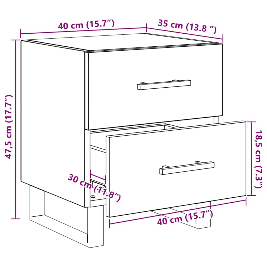 Armario de Noche 2 pcs Roble artesanal 40 x 35 x 47,5 cm