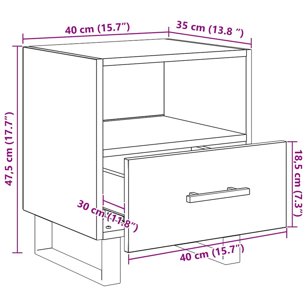 Armario de Noche 2 pcs Roble artesanal 40 x 35 x 47,5 cm