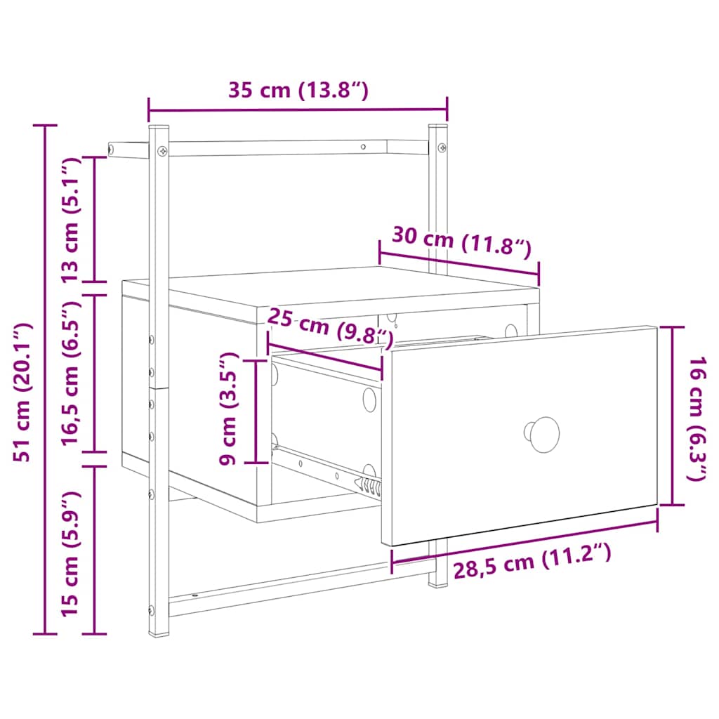 Armario de Noche 2 pcs Roble artesanal 35 x 30 x 51 cm