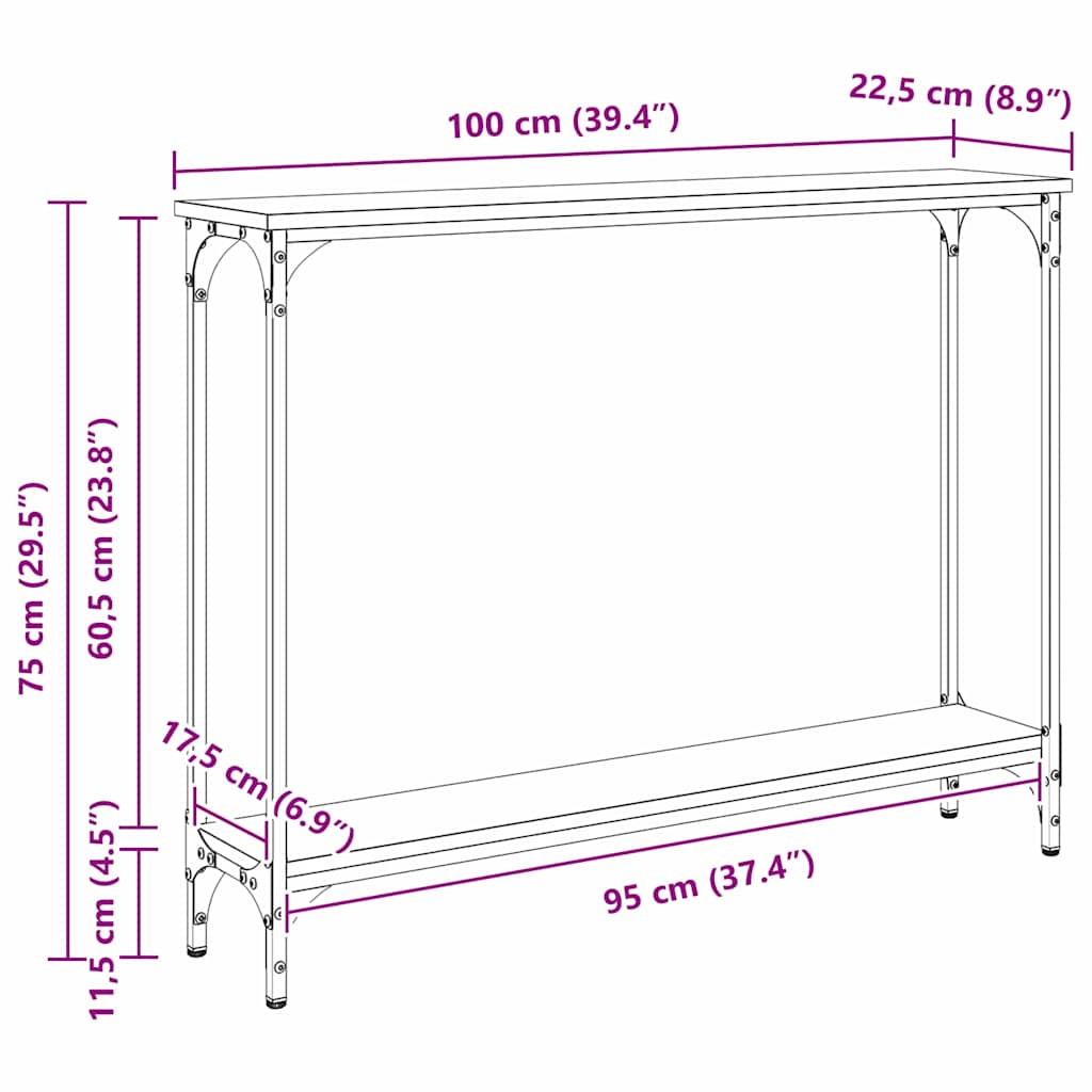 Mesa Consola con estante Madera envejecida 100 x 22,5 x 75 cm
