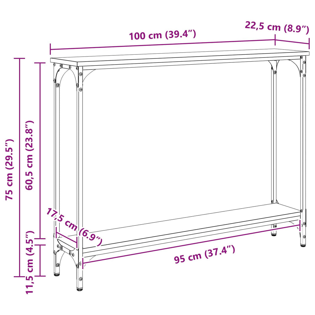 Mesa Consola con estante Madera envejecida 100 x 22,5 x 75 cm