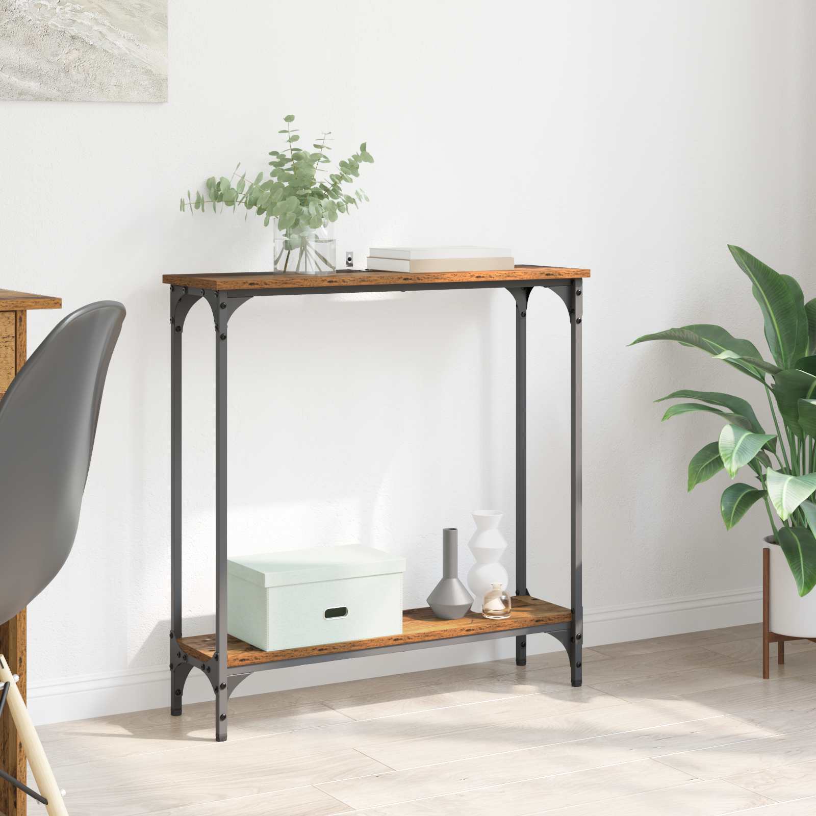 Console Table with Shelf, Aged Wood, 100 x 22.5 x 75 cm
