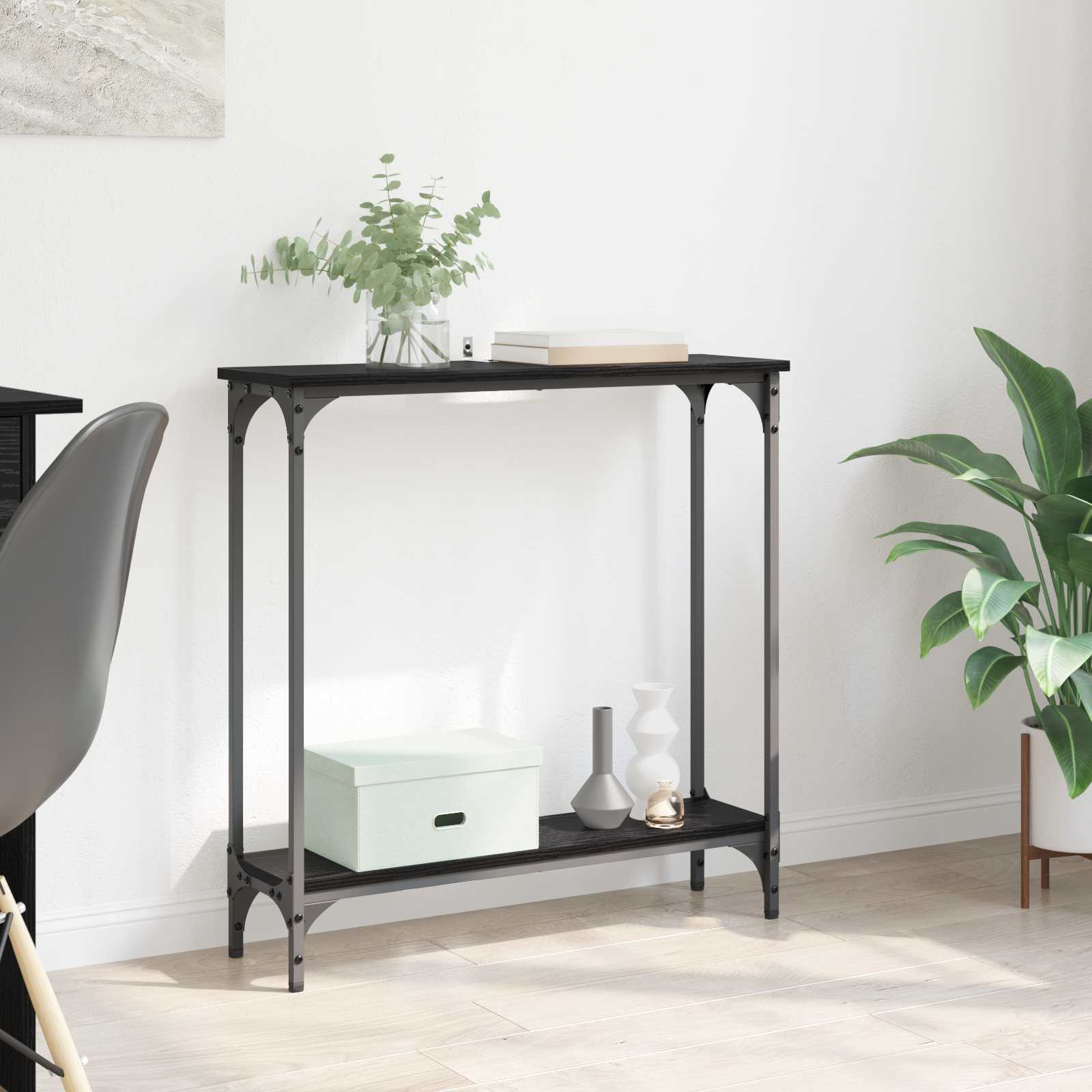 Console Table with Shelf, Aged Wood, 100 x 22.5 x 75 cm
