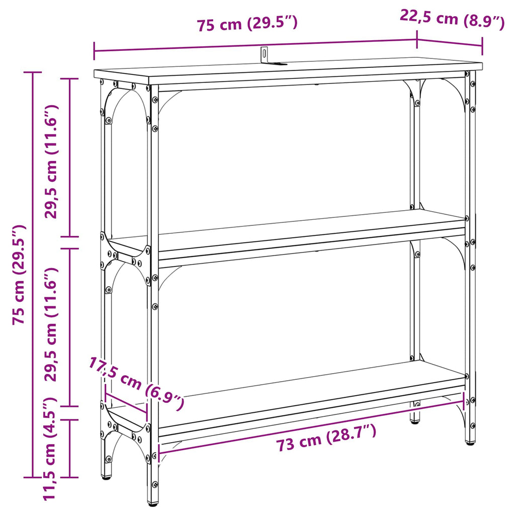 Mesa Consola con estante Madera vieja 75 x 22,5 x 75 cm
