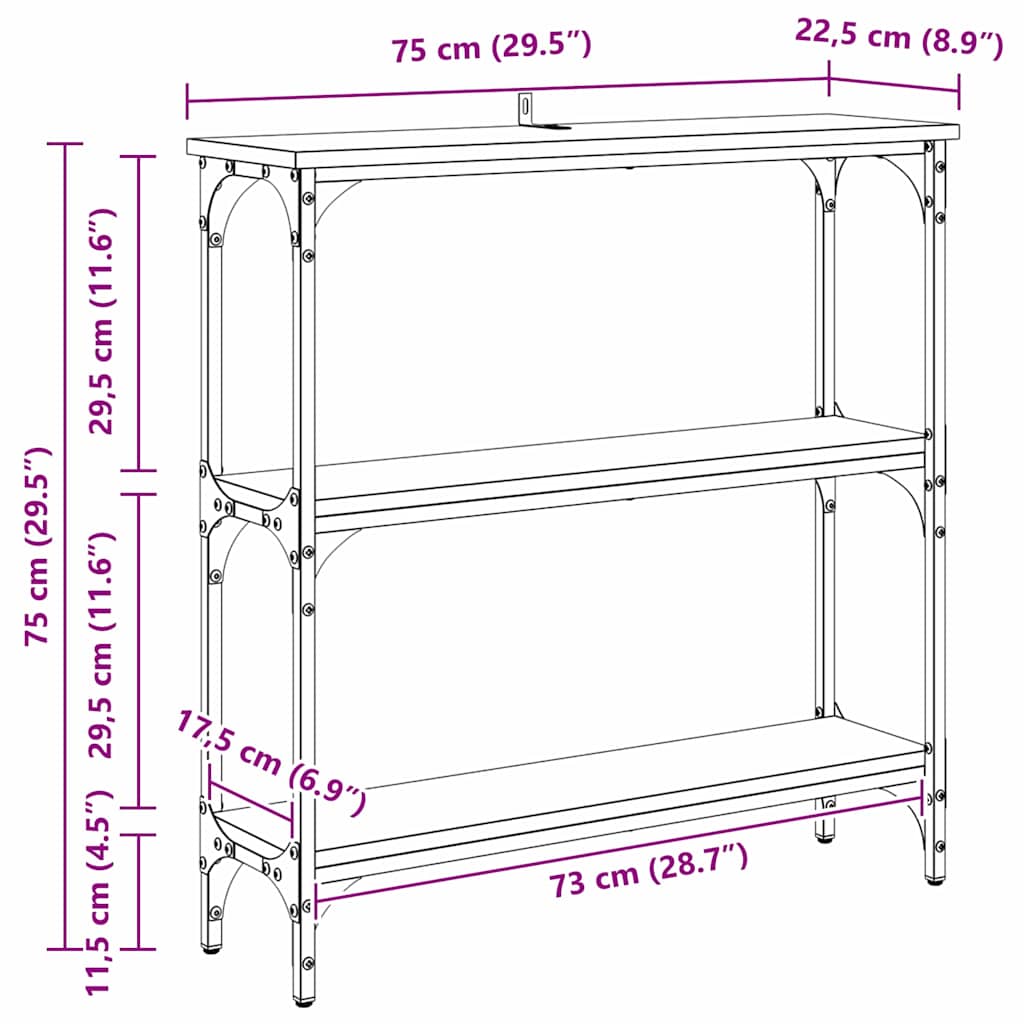 Mesa Consola con estante Roble artesanal 75 x 22,5 x 75 cm