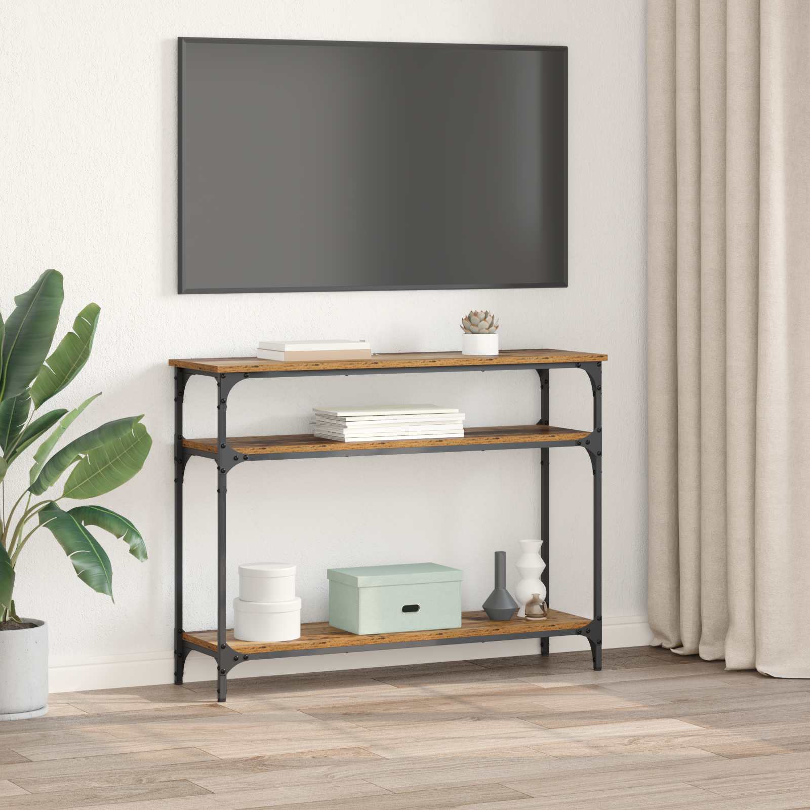 Mesa Consola con estante Madera envejecida 100 x 29 x 75 cm