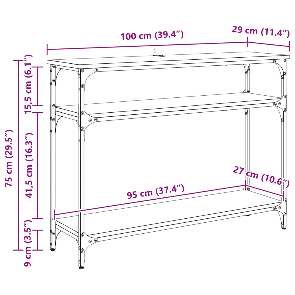 Mesa Consola con estante Madera envejecida 100 x 29 x 75 cm