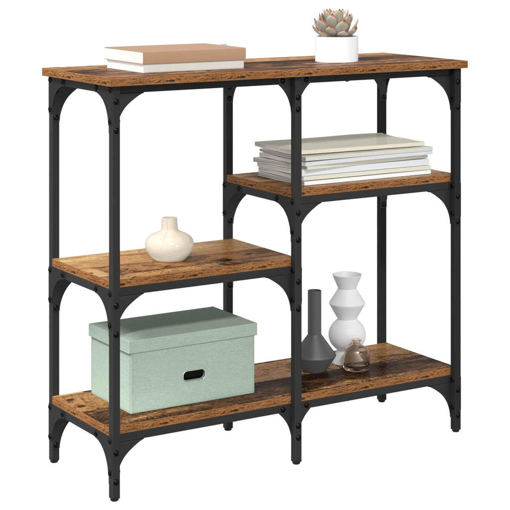 Mesa Consola con estante Madera envejecida 80 x 29 x 75 cm