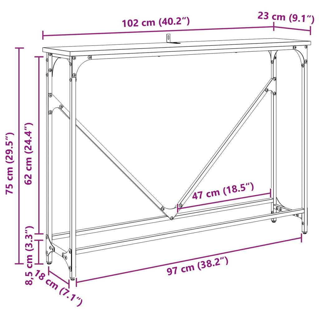 Mesa Consola Roble Negro 102 x 23 x 75 cm Madera de ingeniería