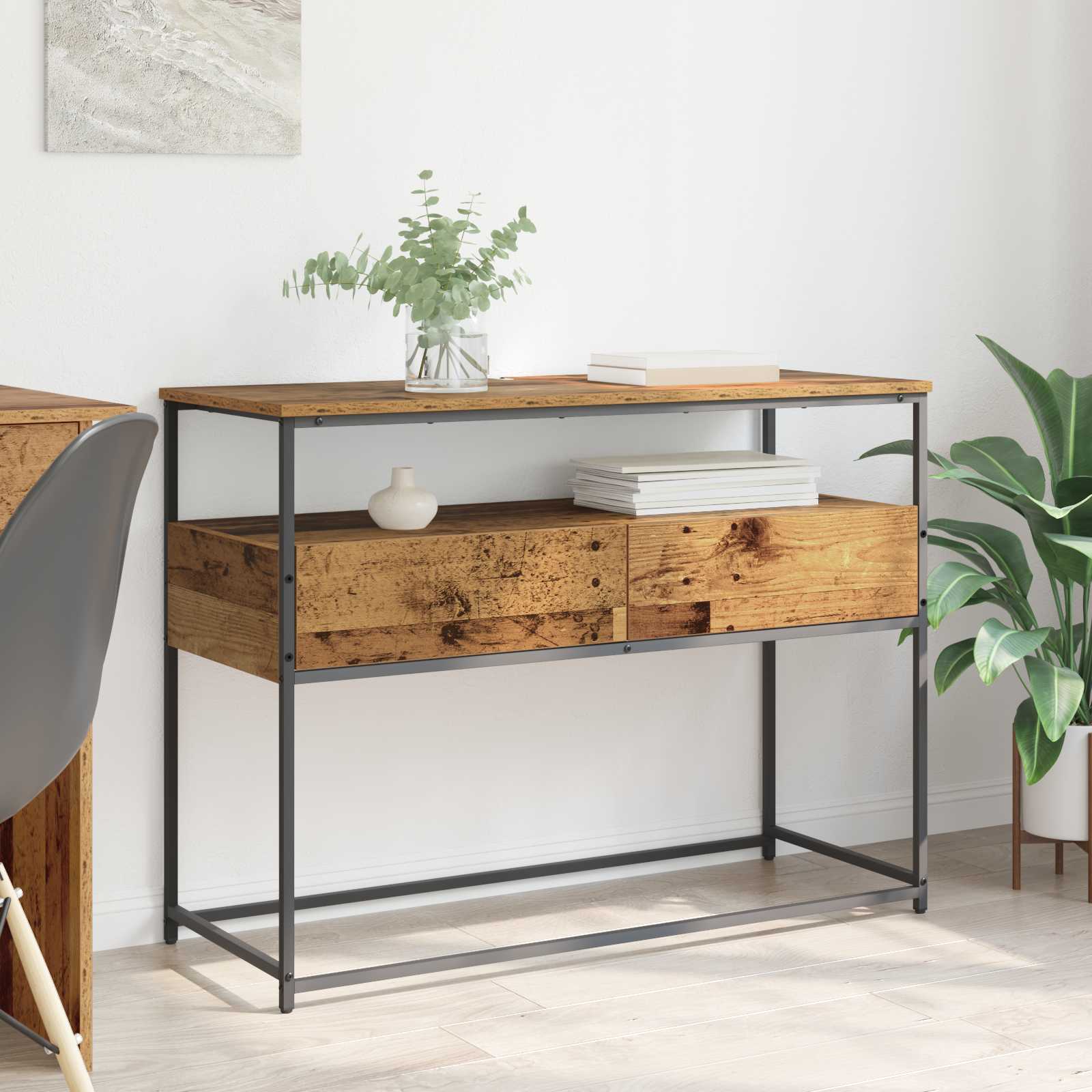 Mesa Consola con cajón Madera envejecida 100 x 40 x 75 cm