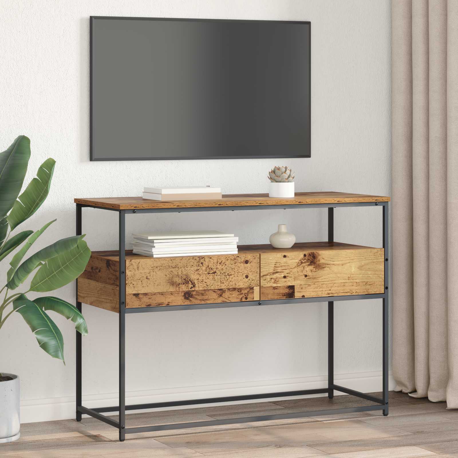 Mesa Consola con cajón Madera envejecida 100 x 40 x 75 cm