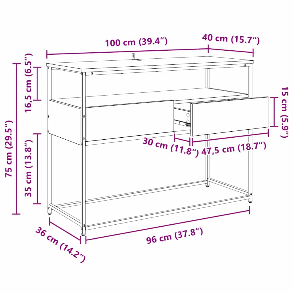 Mesa Consola con cajón Madera envejecida 100 x 40 x 75 cm
