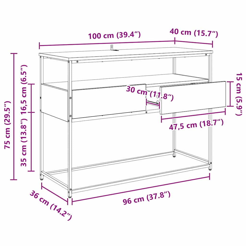 Mesa Consola Roble Negro 100 x 40 x 75 cm Madera de ingeniería