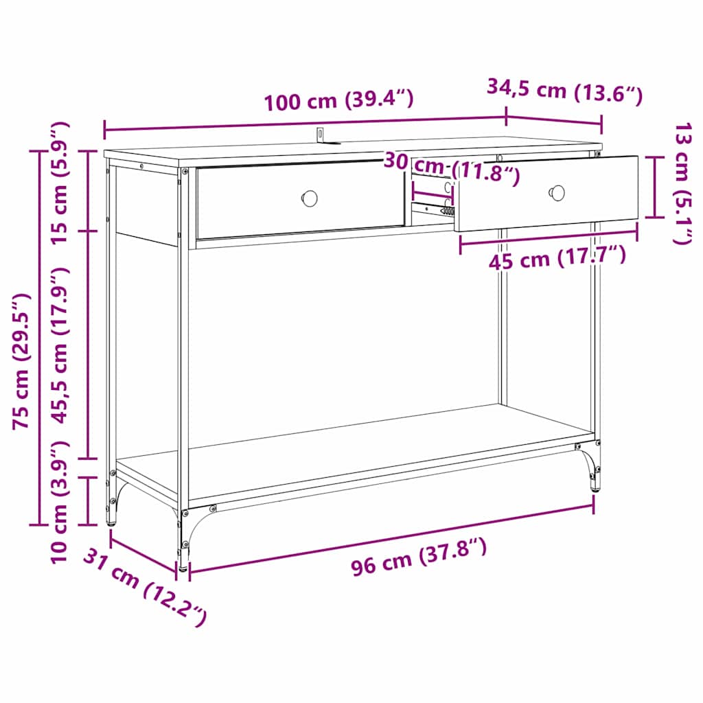 Mesa Consola con cajón Madera Vieja 100 x 34,5 x 75 cm