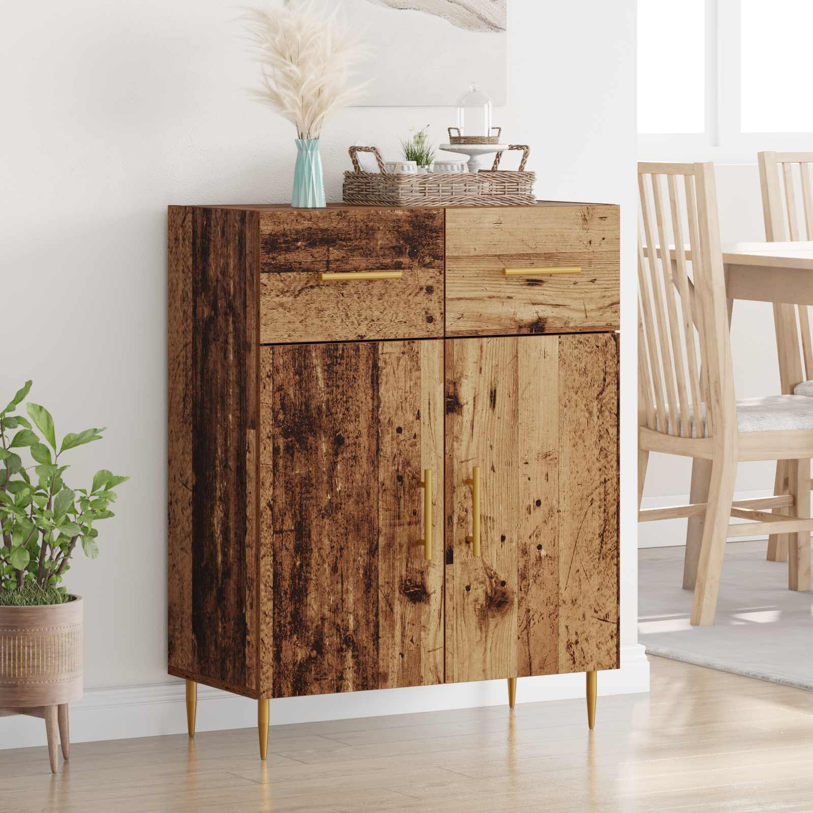 Aparador con cajón 3 pcs Madera envejecida Madera de ingeniería