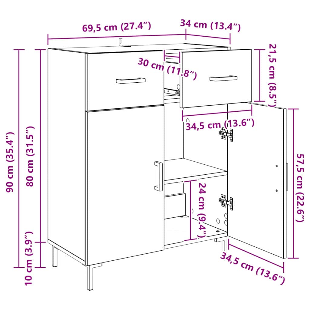 Aparador Madera vieja 69,5 x 34 x 90 cm Madera de ingeniería