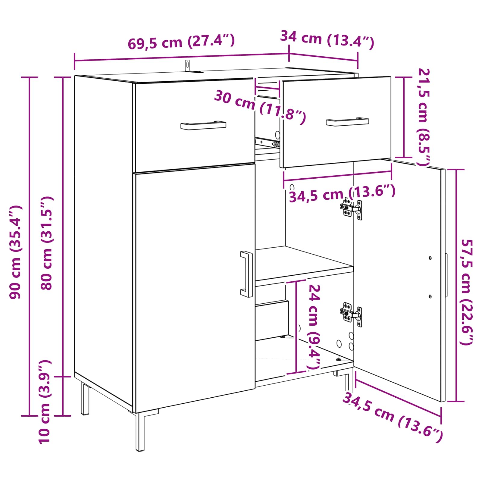 Aparador Madera vieja 69,5 x 34 x 90 cm Madera de ingeniería