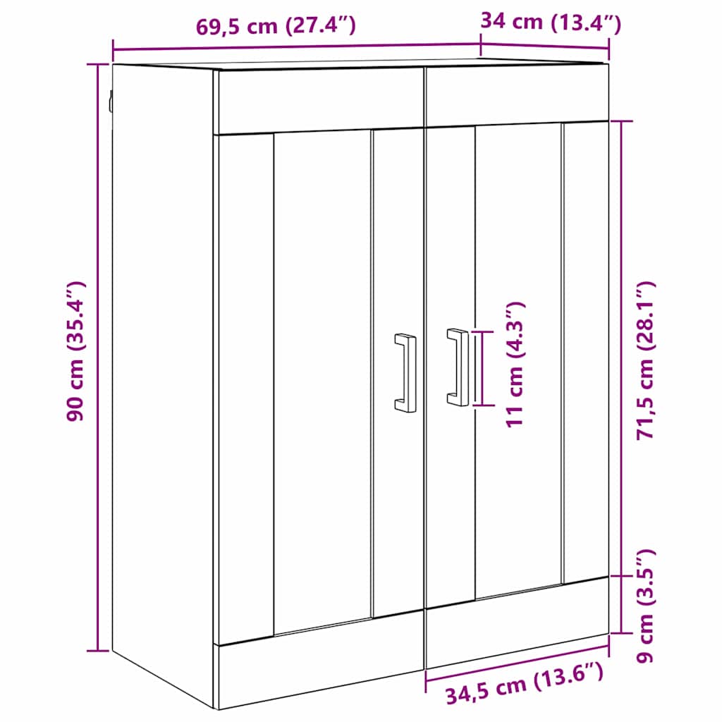Armario de pared Roble artesanal 69,5 x 34 x 90 cm