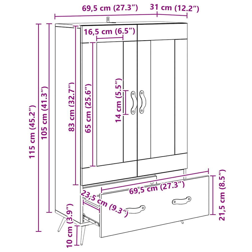Alacena con cajón Madera Vieja 69,5 x 31 x 115 cm