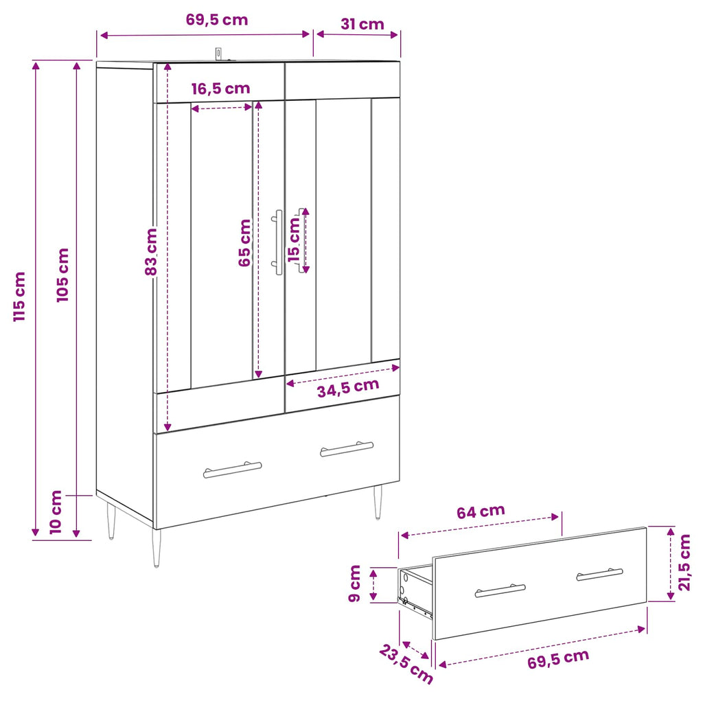 Alacena con cajón Madera Vieja 69,5 x 31 x 115 cm