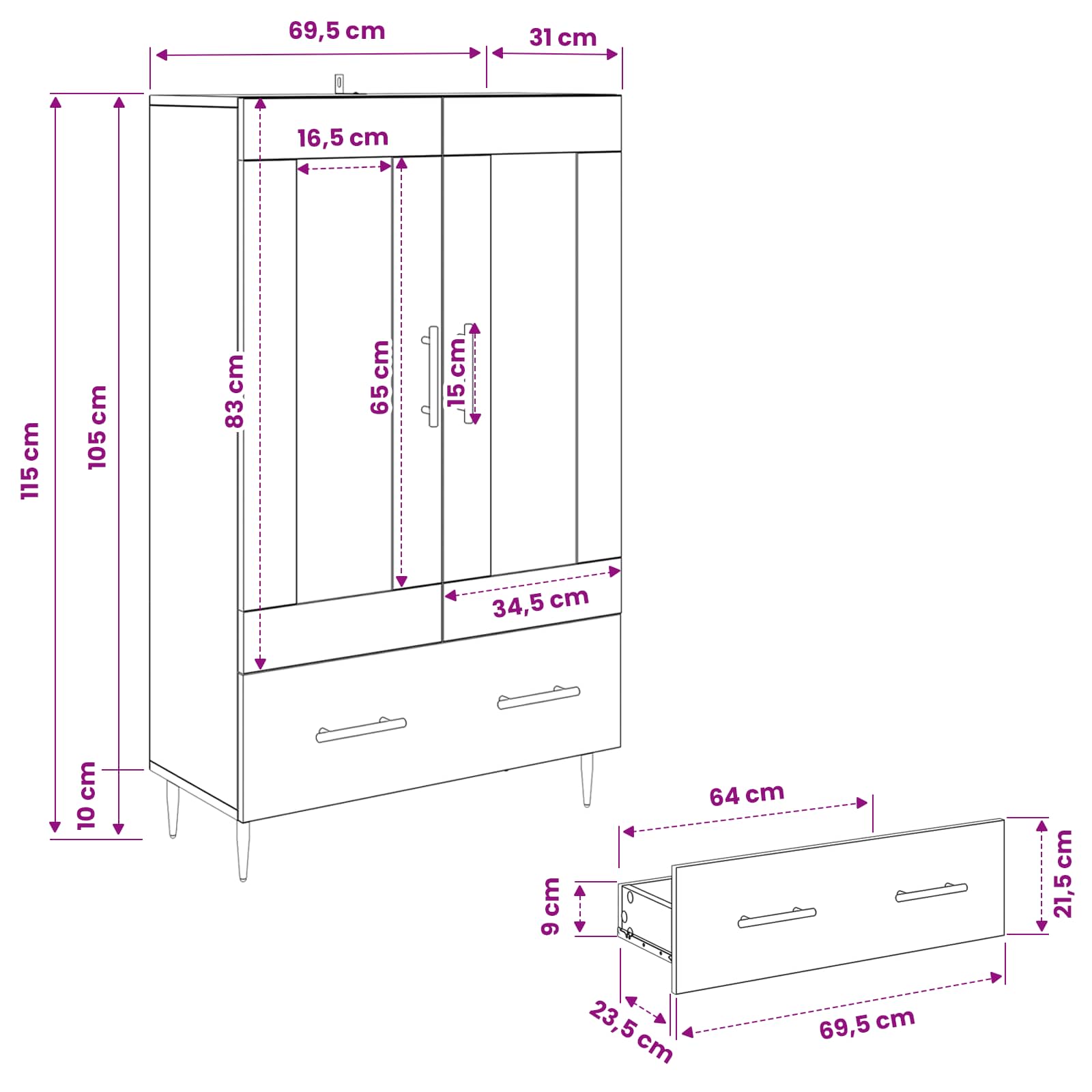 Alacena con cajón Madera Vieja 69,5 x 31 x 115 cm