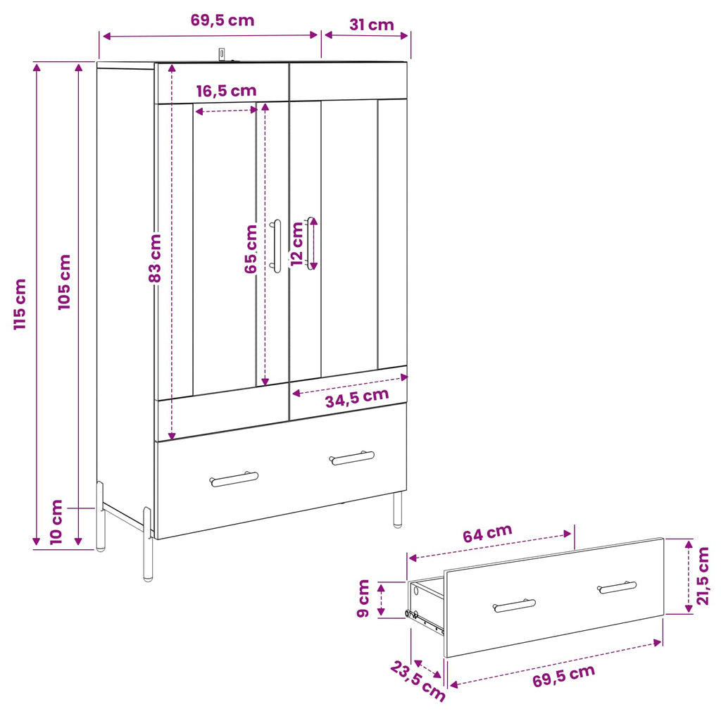 Alacena con cajón Corona Madera Vieja 69,5 x 31 x 115 cm