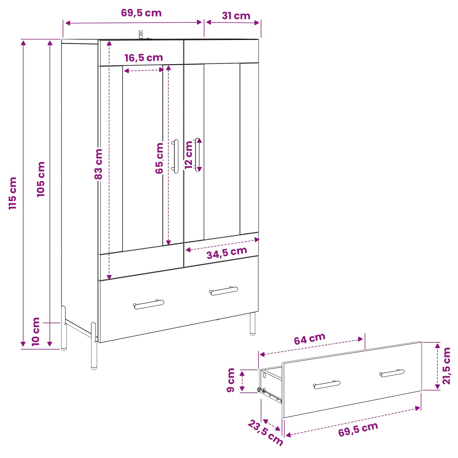Alacena con cajón Corona Madera Vieja 69,5 x 31 x 115 cm