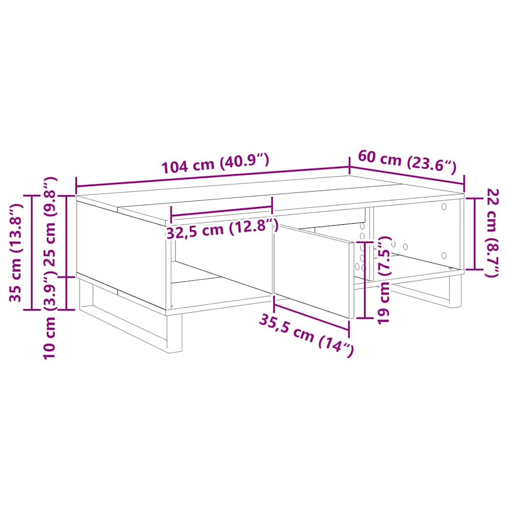 Mesa de Café Madera vieja 104 x 60 x 35 cm Madera de ingeniería