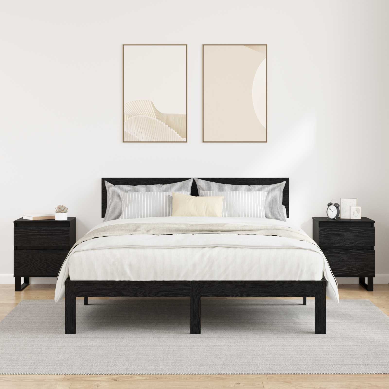 Armario de Noche con cajón 2 pcs Roble Negro 40 x 35 x 50 cm