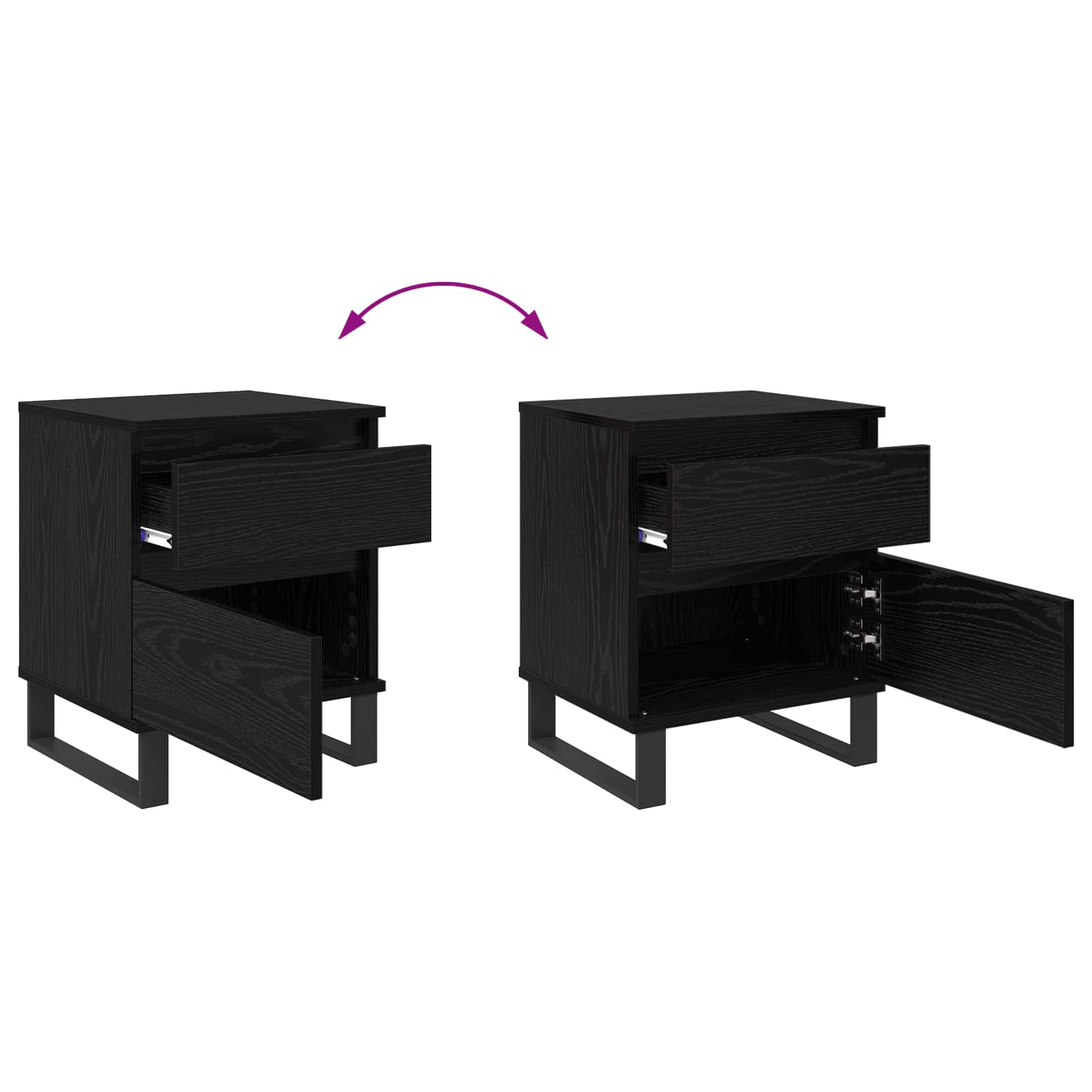 Armario de Noche con cajón 2 pcs Roble Negro 40 x 35 x 50 cm
