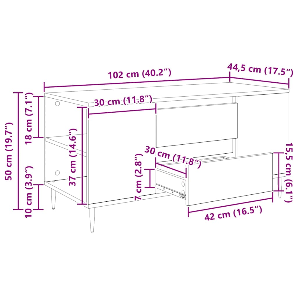 Mesa de Café con cajón Madera envejecida 102 x 44,5 x 50 cm