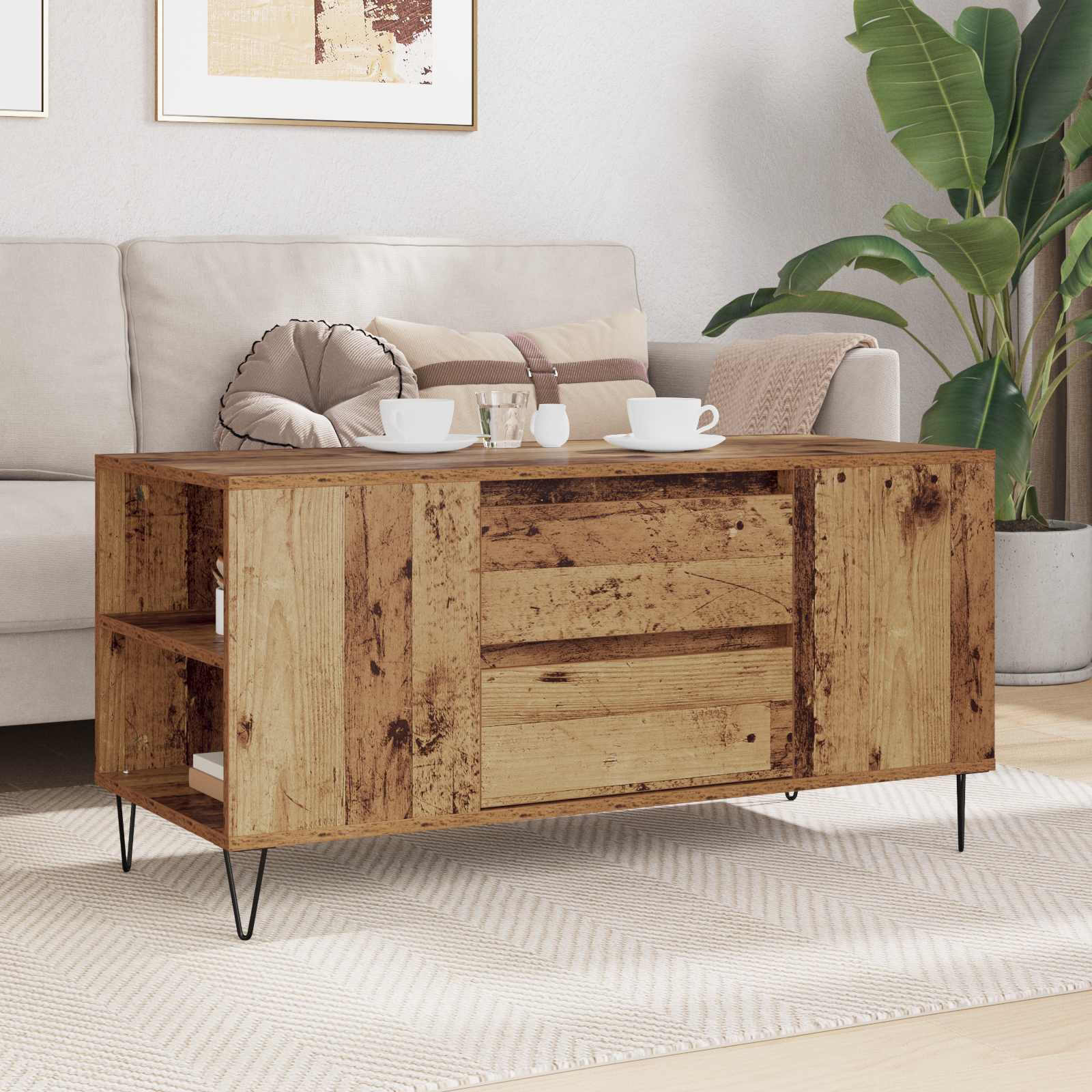 Mesa de Café con cajón Madera envejecida 102 x 44,5 x 50 cm