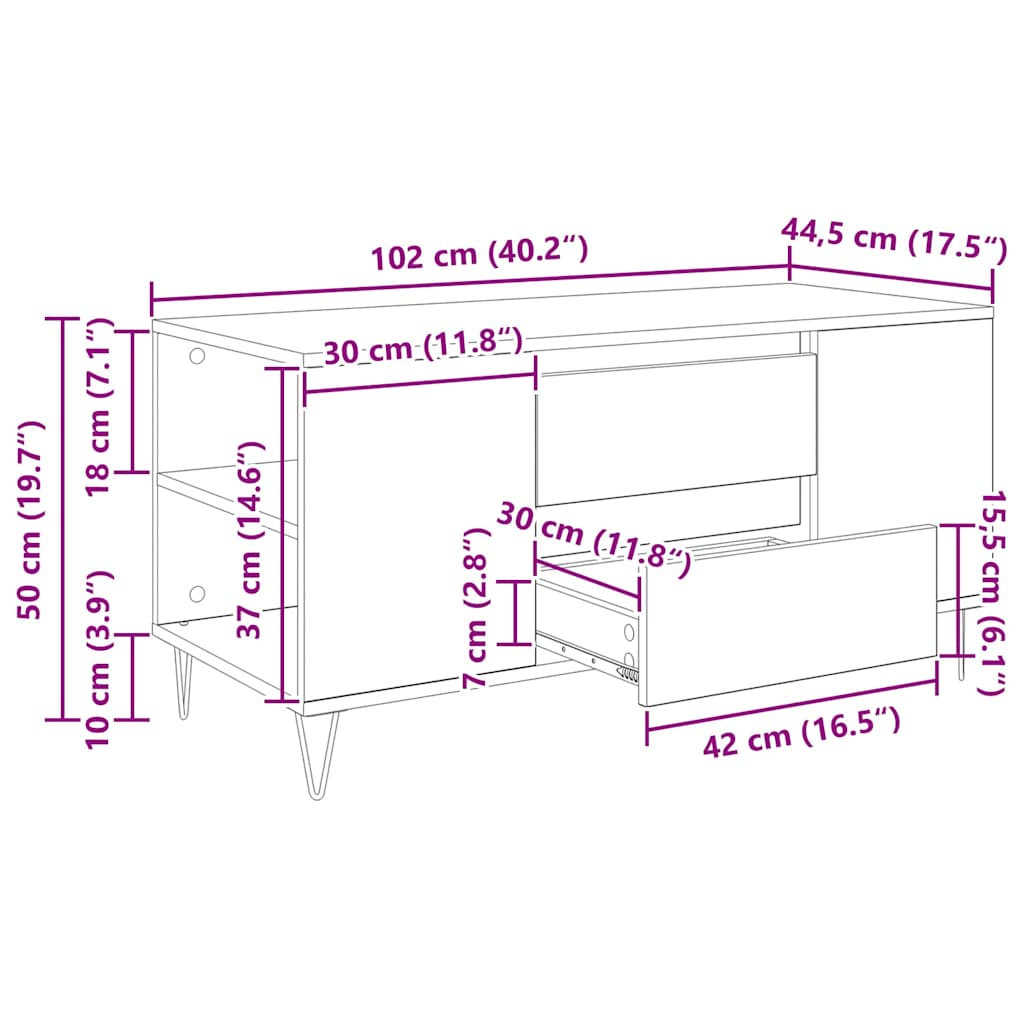 Mesa de Café con cajón Madera envejecida 102 x 44,5 x 50 cm