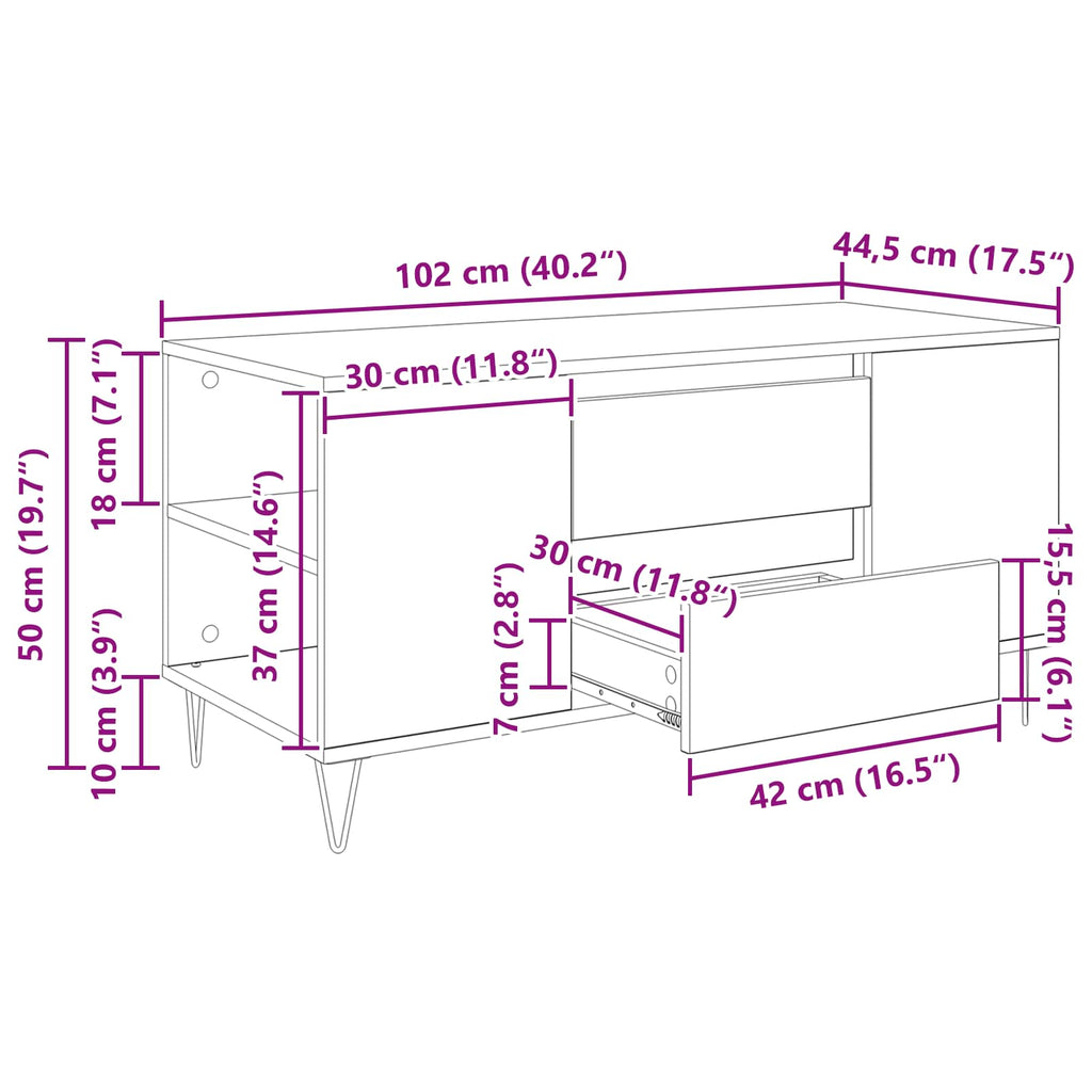Mesa de Café con cajón Madera envejecida 102 x 44,5 x 50 cm