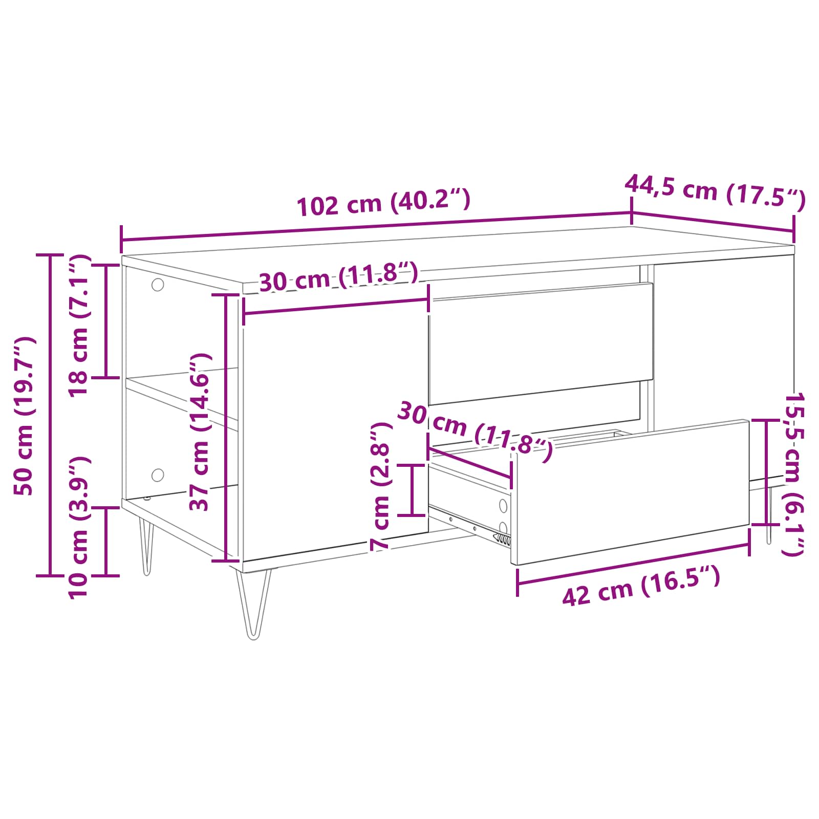 Mesa de Café con cajón Madera envejecida 102 x 44,5 x 50 cm