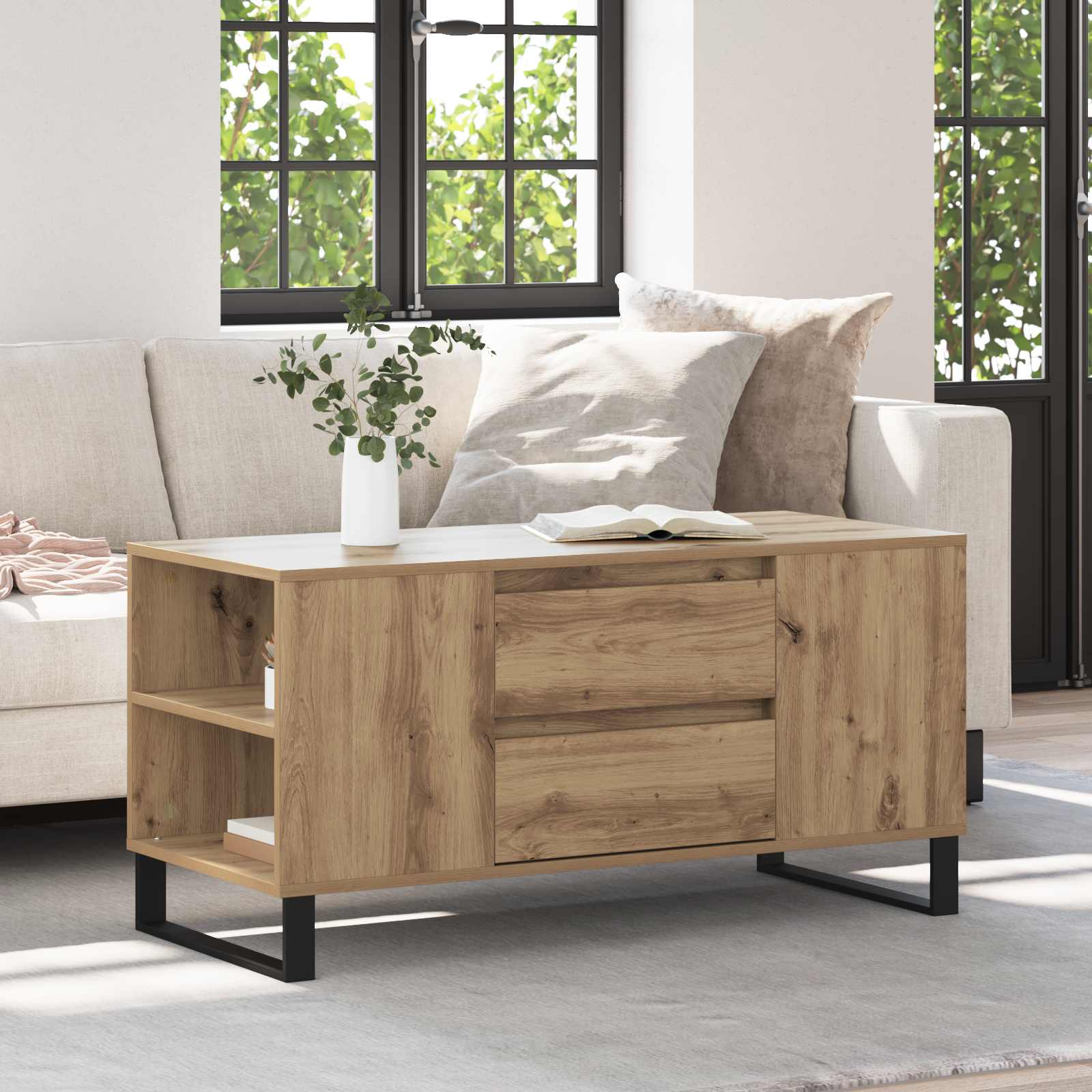 Coffee table with drawer Aged wood 90 x 50 x 35 cm