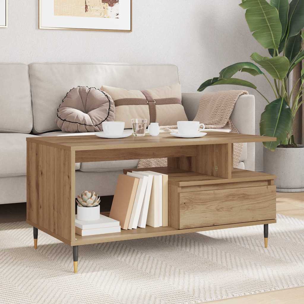 Mesa de Café con cajón Roble artesanal 90 x 49 x 45 cm