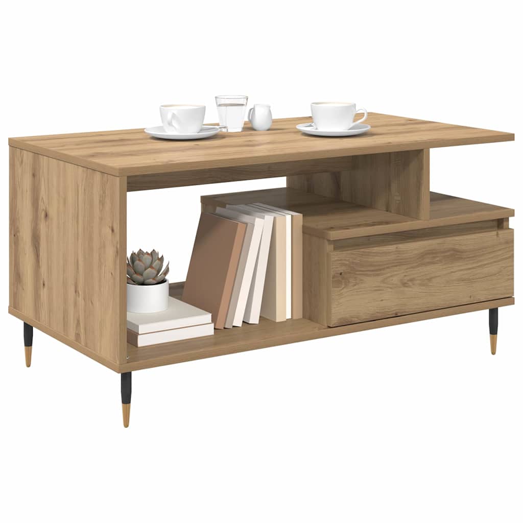 Mesa de Café con cajón Roble artesanal 90 x 49 x 45 cm