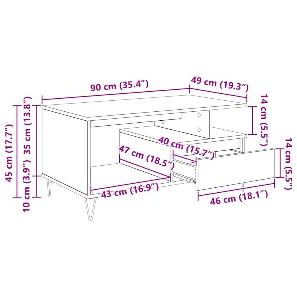 Mesa de Café Roble Negro 90 x 49 x 45 cm Madera de ingeniería