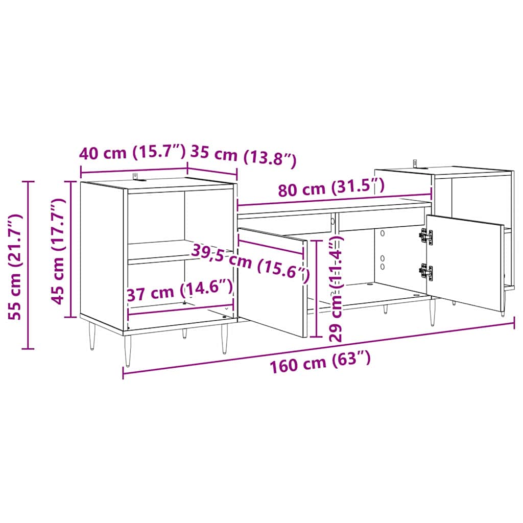 Gabinete de TV Madera Vieja 160 x 35 x 55 cm