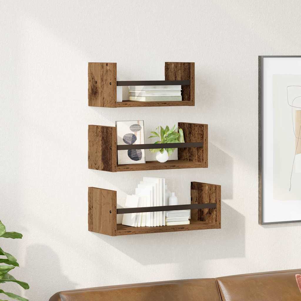 Conjunto de estantes de pared 3 pcs Madera Vieja 40x16x14cm