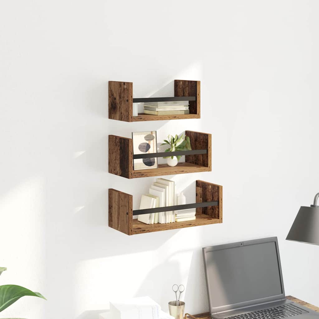 Conjunto de estantes de pared 3 pcs Madera Vieja 40x16x14cm