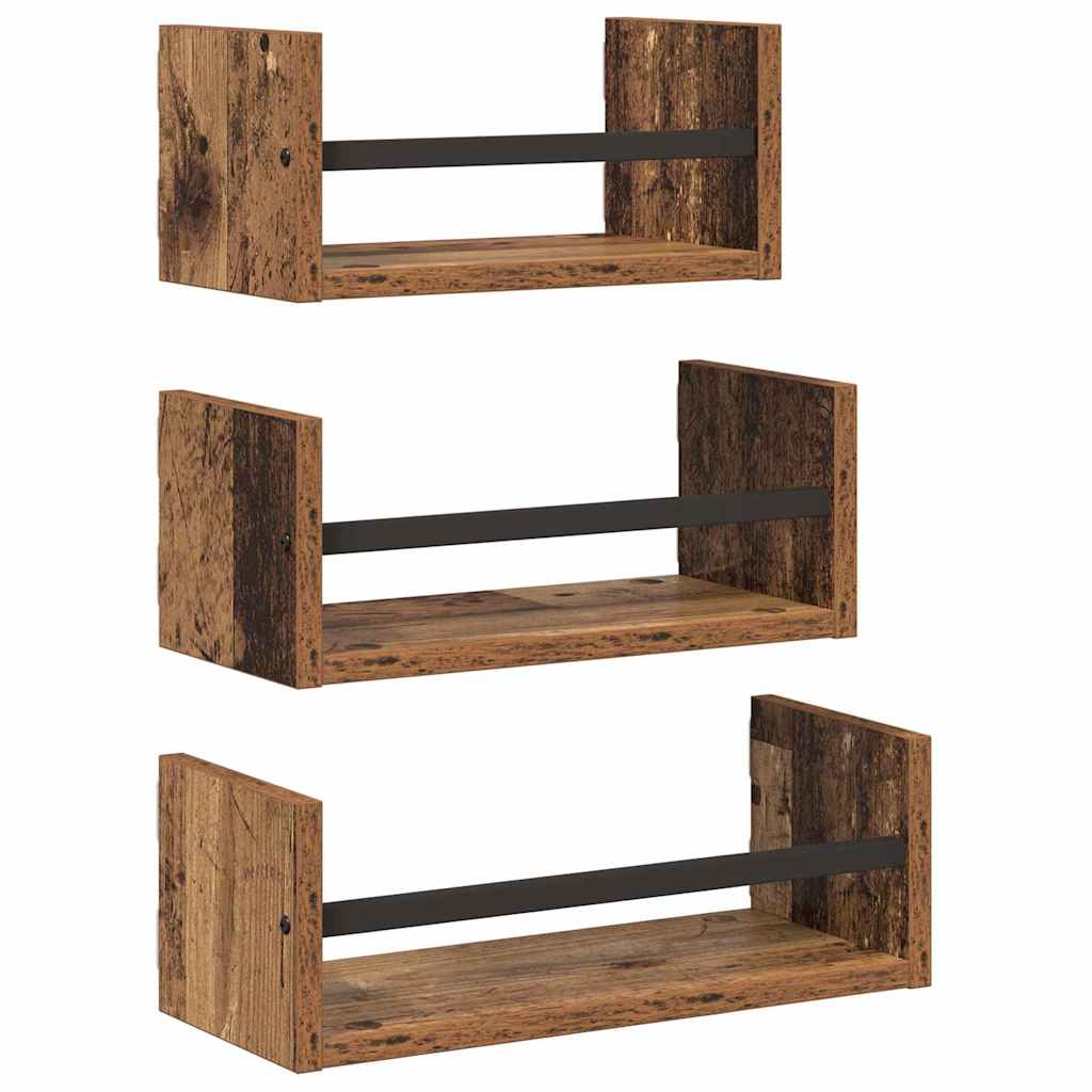 Conjunto de estantes de pared 3 pcs Madera Vieja 40x16x14cm