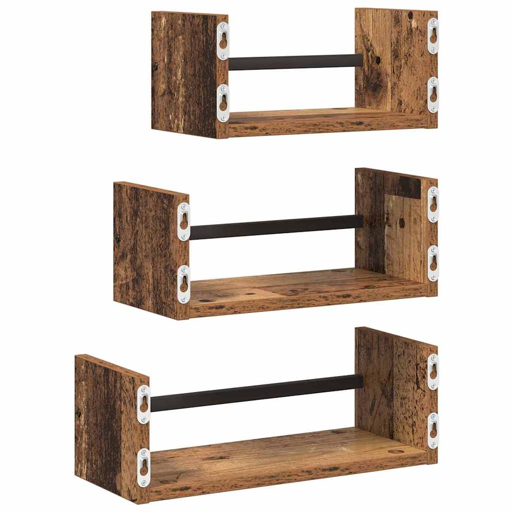 Conjunto de estantes de pared 3 pcs Madera Vieja 40x16x14cm