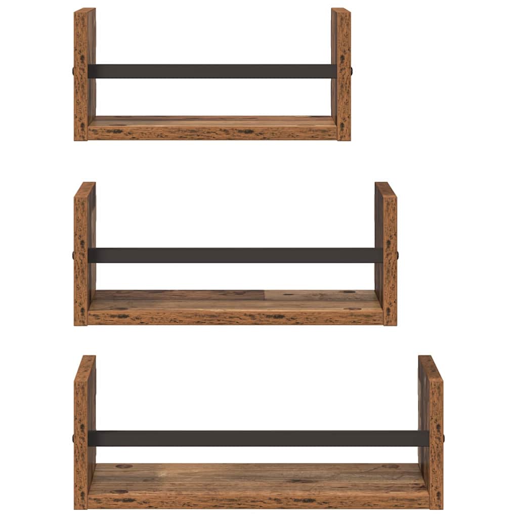 Conjunto de estantes de pared 3 pcs Madera Vieja 40x16x14cm