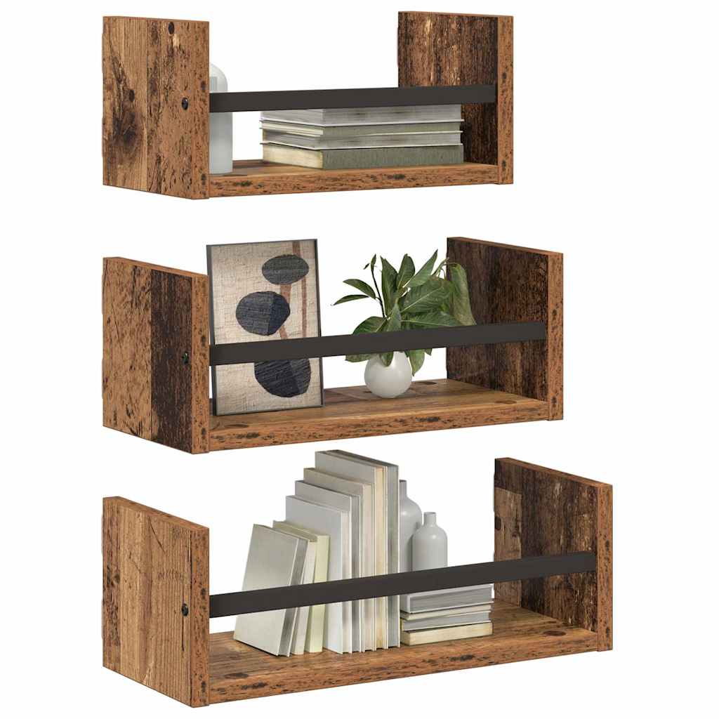 Conjunto de estantes de pared 3 pcs Madera Vieja 40x16x14cm
